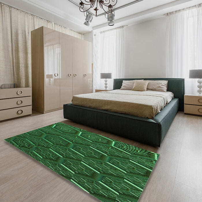 Round Machine Washable Transitional Deep Emerald Green Rug in a Office, wshpat1712grn