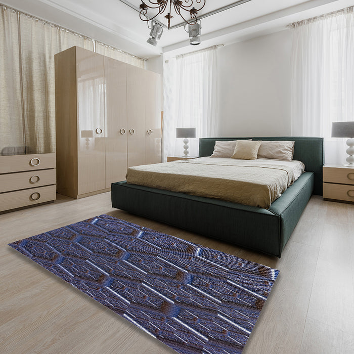 Machine Washable Transitional Night Blue Rug in a Bedroom, wshpat1712