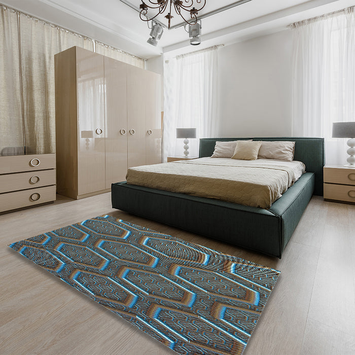 Patterned Taupe Brown Rug in a Bedroom, pat1713lblu