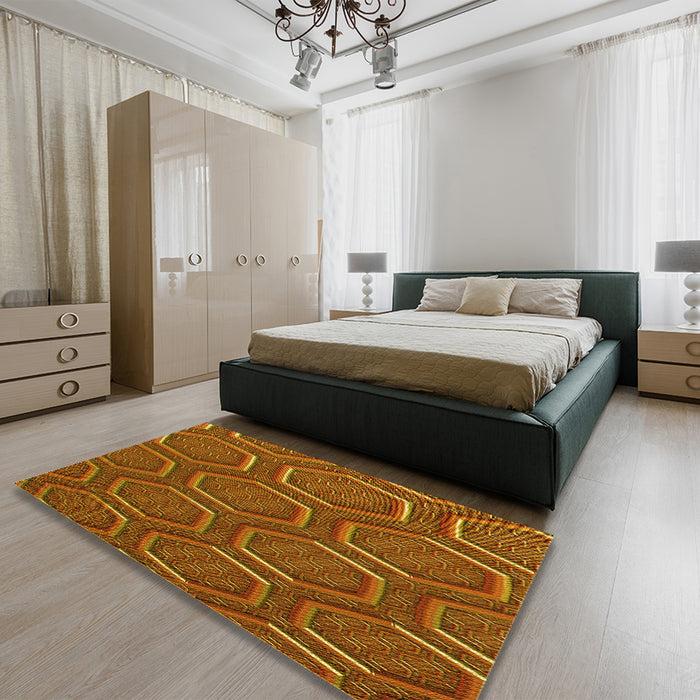 Patterned Tomato Red Rug in a Bedroom, pat1713yw