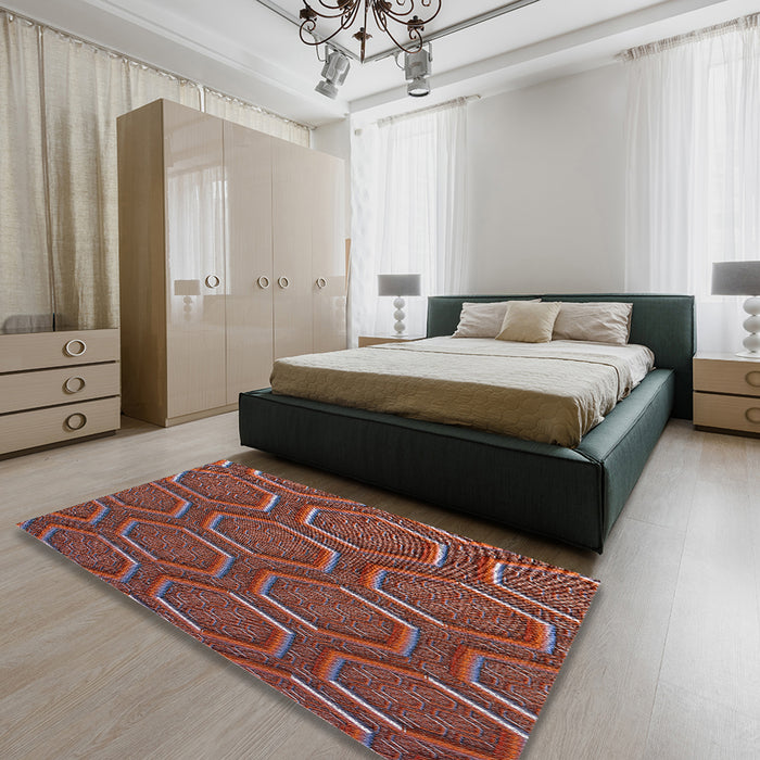Patterned Saffron Red Novelty Rug in a Bedroom, pat1713