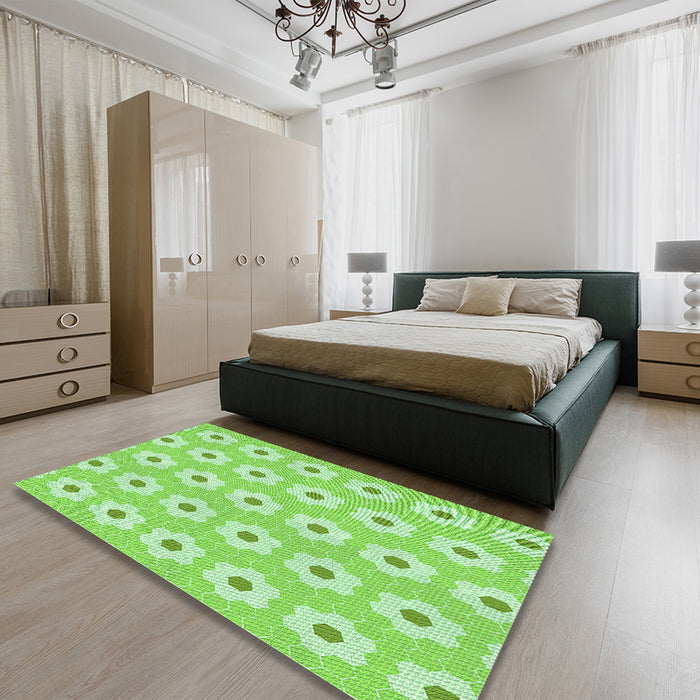 Patterned Green Rug in a Bedroom, pat1714grn