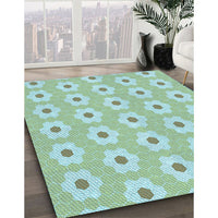 Patterned Aquamarine Green Rug, pat1714lblu