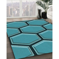 Patterned Teal Green Rug, pat1715lblu