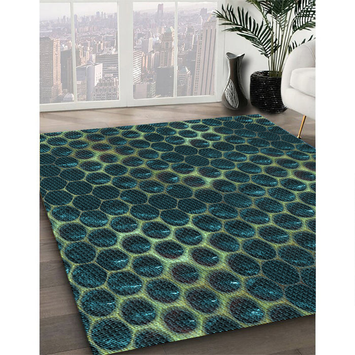 Patterned Deep Teal Green Rug in Family Room, pat1716lblu