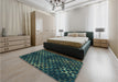 Patterned Deep Teal Green Rug in a Bedroom, pat1716lblu