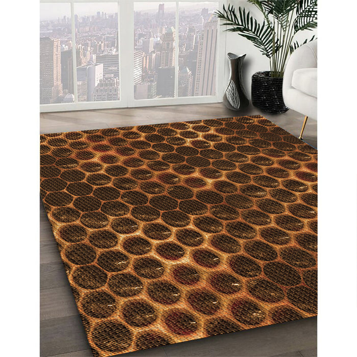 Patterned Mahogany Brown Rug in Family Room, pat1716org
