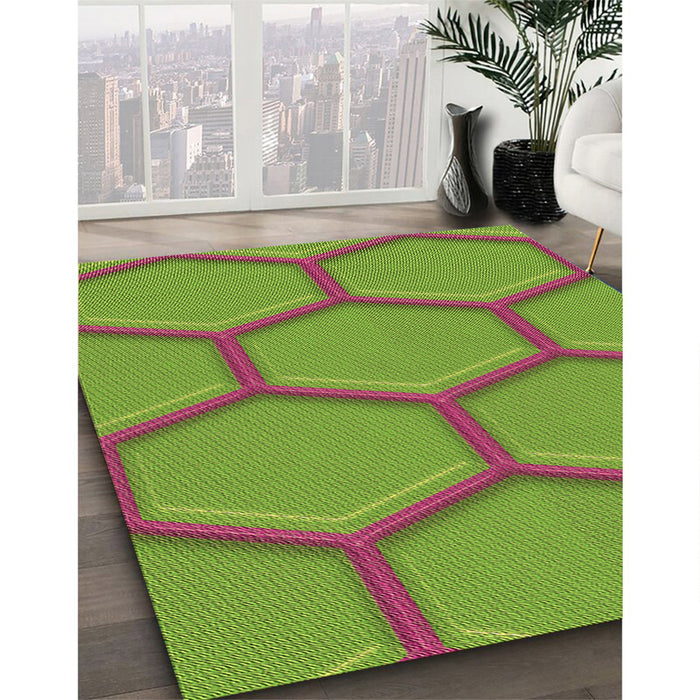 Patterned Green Rug in Family Room, pat1717brn
