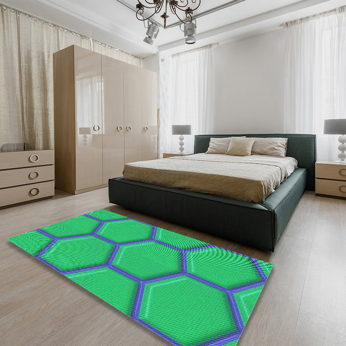 Patterned Spring Green Rug in a Bedroom, pat1717lblu