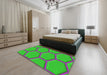 Patterned Forest Green Modern Rug in a Bedroom, pat1717