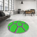 Round Machine Washable Transitional Forest Green Rug in a Office, wshpat1717