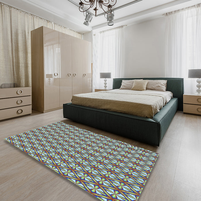 Patterned Pastel Green Rug in a Bedroom, pat1719lblu