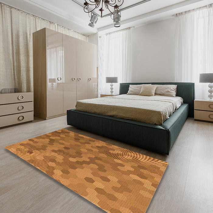 Patterned Neon Orange Rug in a Bedroom, pat1720org