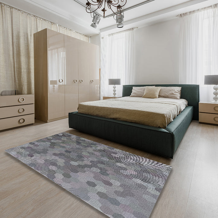 Patterned Dark Gray Novelty Rug in a Bedroom, pat1720
