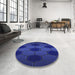 Round Patterned Denim Dark Blue Rug in a Office, pat1721blu