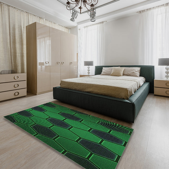 Patterned Dark Forest Green Rug in a Bedroom, pat1721grn