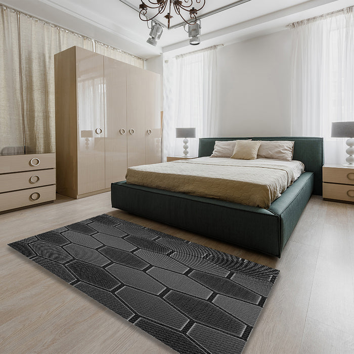 Patterned Carbon Gray Rug in a Bedroom, pat1721gry
