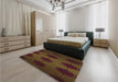 Patterned Saddle Brown Rug in a Bedroom, pat1721org