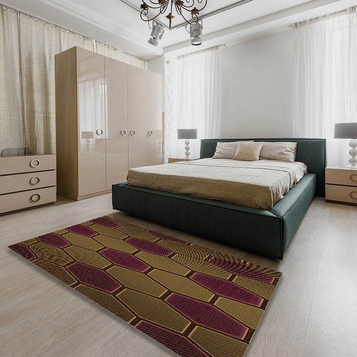Patterned Saddle Brown Rug in a Bedroom, pat1721org