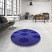 Round Patterned Denim Dark Blue Rug in a Office, pat1721pur