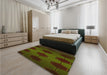 Patterned Olive Green Rug in a Bedroom, pat1721yw