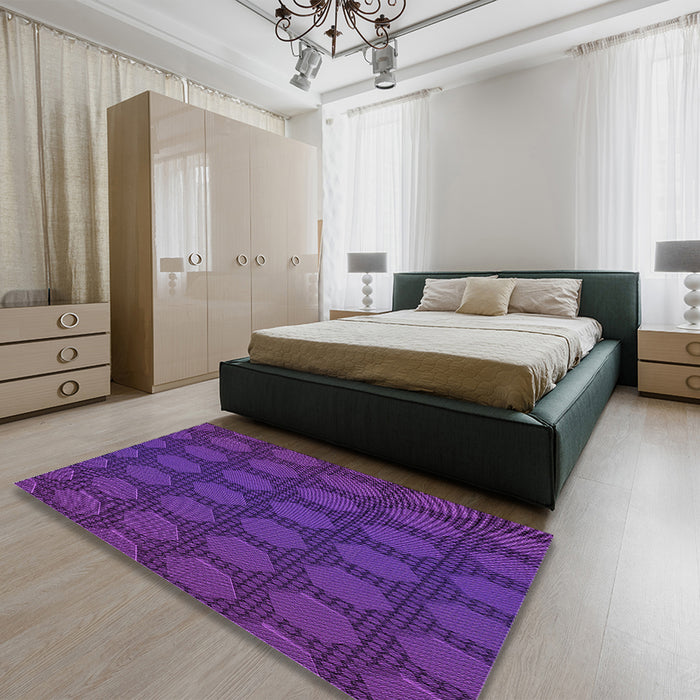 Round Machine Washable Transitional Bright Purple Rug in a Office, wshpat1722pur