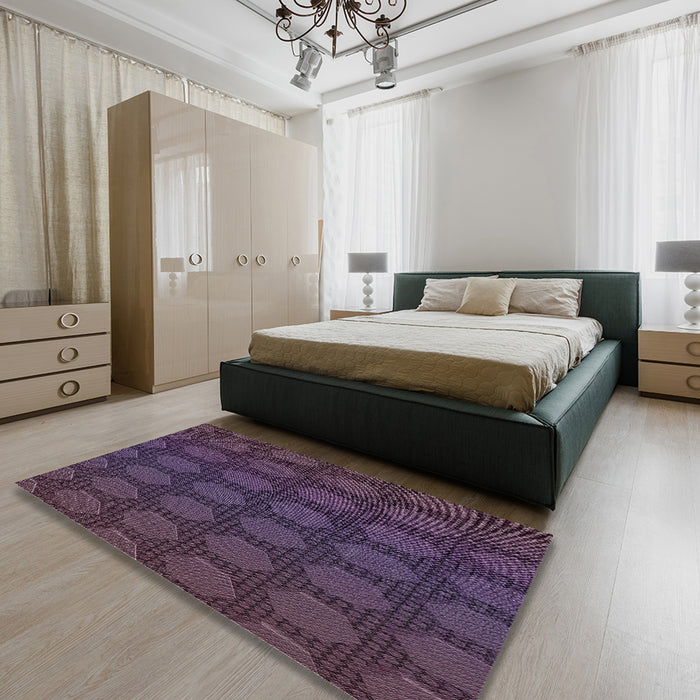 Patterned French Lilac Purple Abstract Machine Washable Rug in a Bedroom, wshpat1722