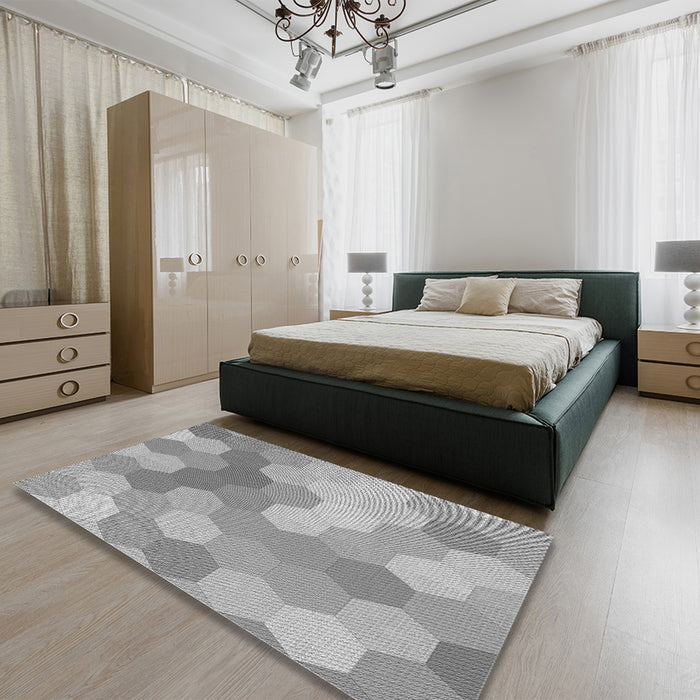 Round Machine Washable Transitional Gray Rug in a Office, wshpat1724gry