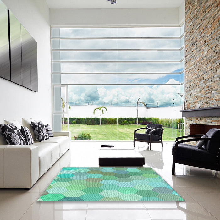Machine Washable Transitional Mint Green Rug in a Kitchen, wshpat1724lblu