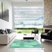 Machine Washable Transitional Mint Green Rug in a Kitchen, wshpat1724lblu