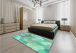 Round Machine Washable Transitional Mint Green Rug in a Office, wshpat1724lblu