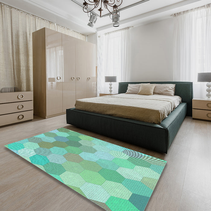 Round Machine Washable Transitional Mint Green Rug in a Office, wshpat1724lblu
