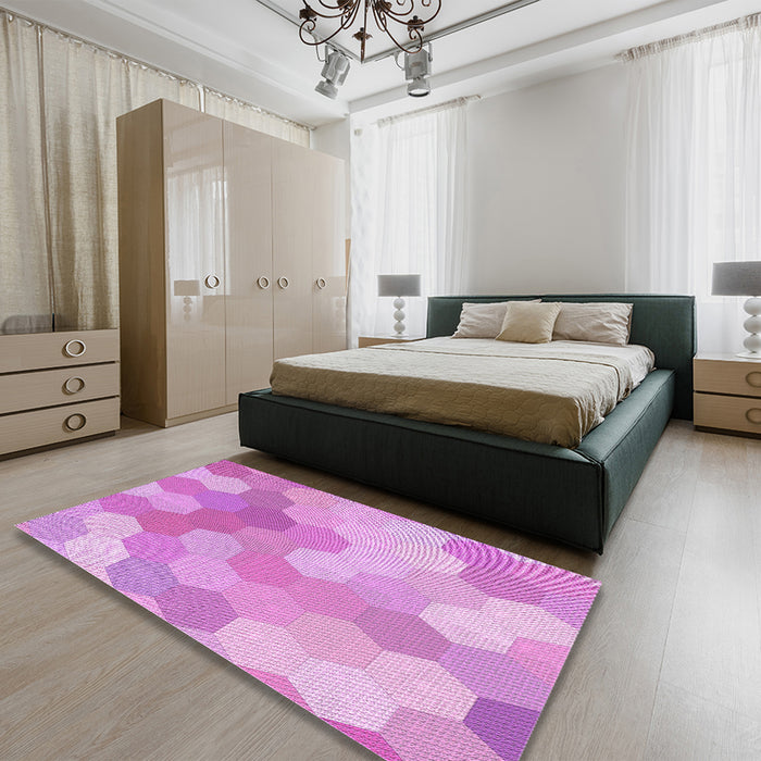 Round Machine Washable Transitional Violet Purple Rug in a Office, wshpat1724pur