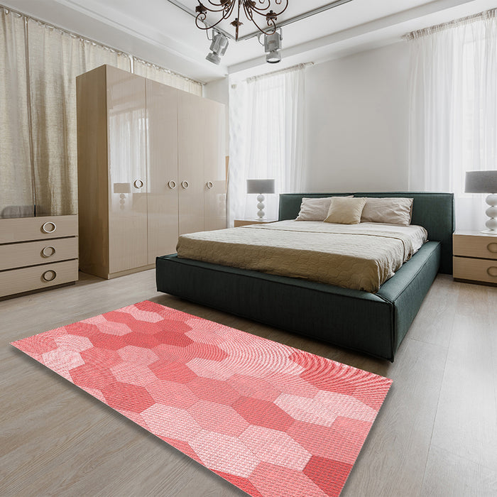 Round Machine Washable Transitional Pastel Pink Rug in a Office, wshpat1724rd