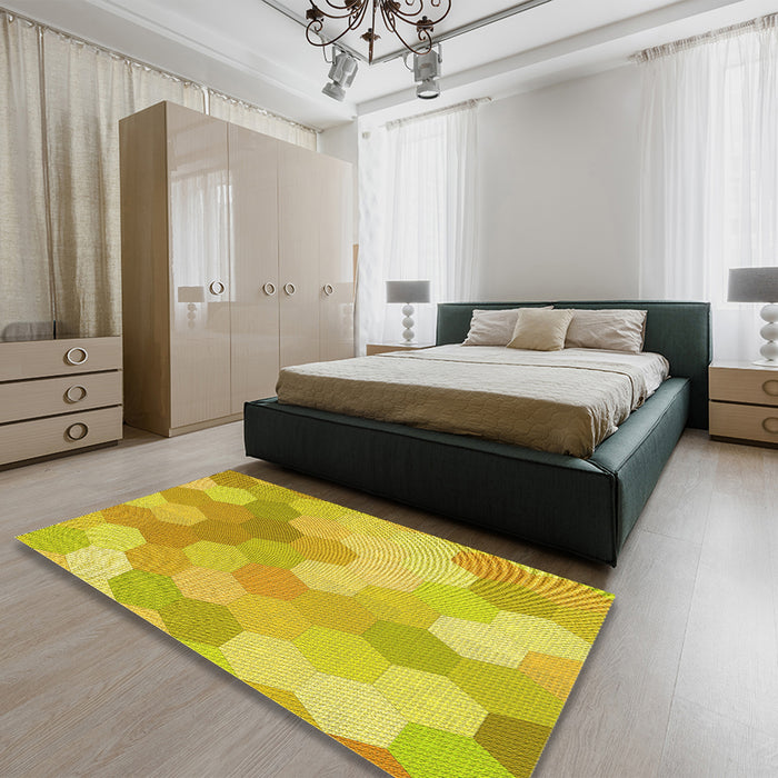 Round Machine Washable Transitional Golden Yellow Rug in a Office, wshpat1724yw