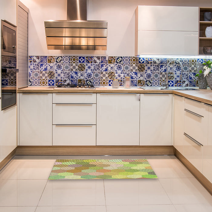 Patterned Tea Green Abstract Machine Washable Rug in a Kitchen, wshpat1724
