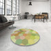 Round Patterned Tea Green Abstract Machine Washable Rug in a Office, wshpat1724