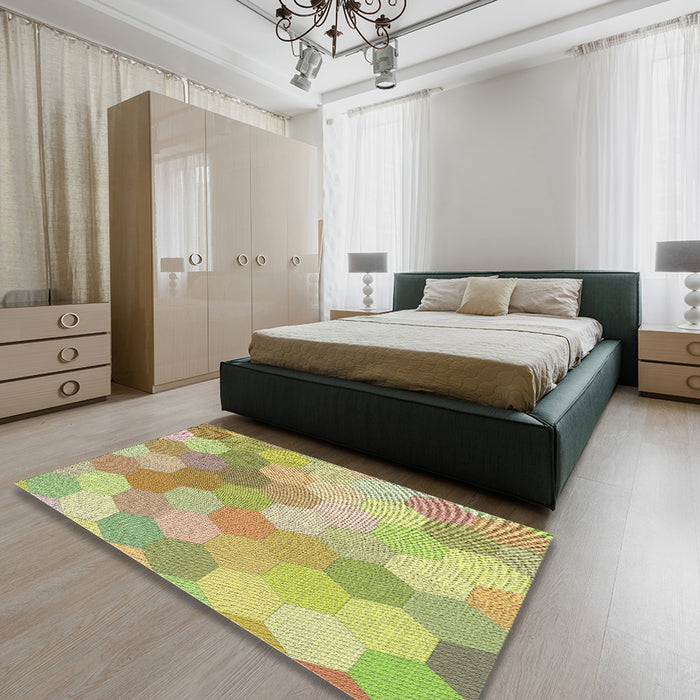 Patterned Tea Green Abstract Machine Washable Rug in a Bedroom, wshpat1724