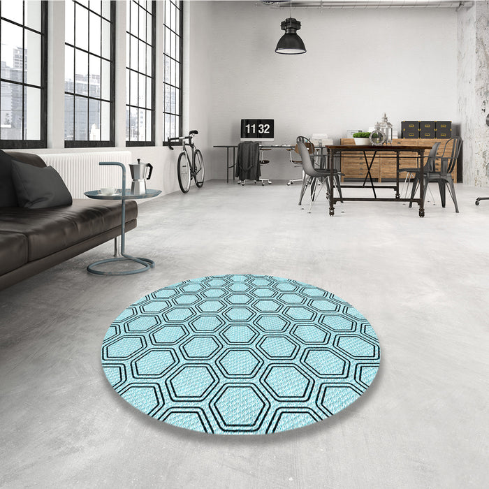Round Patterned Deep-Sea Green Rug in a Office, pat1726lblu