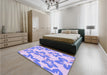 Patterned Light Slate Blue Rug in a Bedroom, pat1727pur