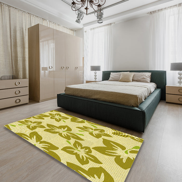 Patterned Dark Golden Brown Rug in a Bedroom, pat1727yw