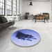 Round Patterned Denim Blue Rug in a Office, pat1728blu