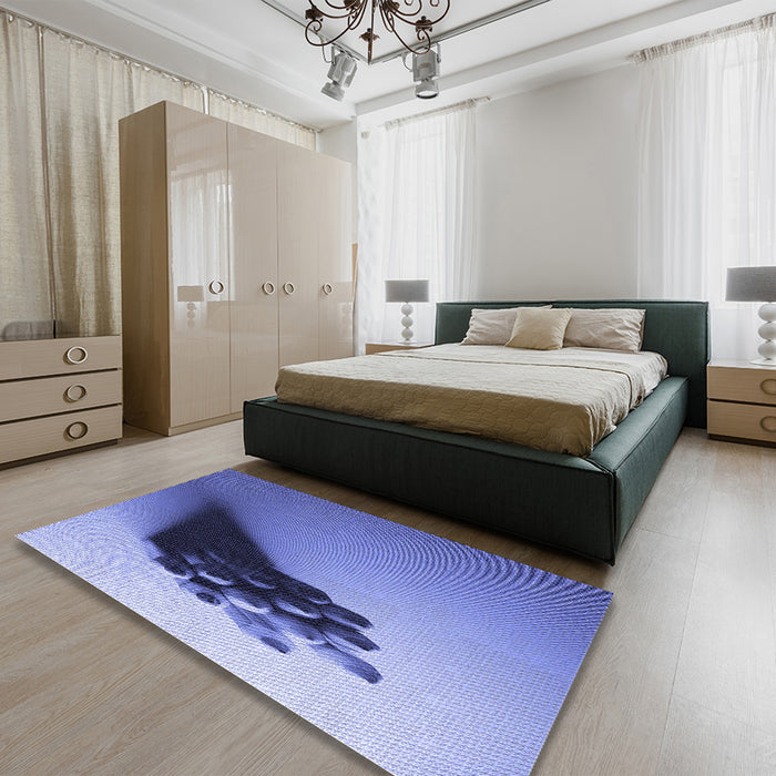 Patterned Denim Blue Rug in a Bedroom, pat1728blu