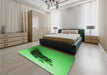 Patterned Green Rug in a Bedroom, pat1728grn