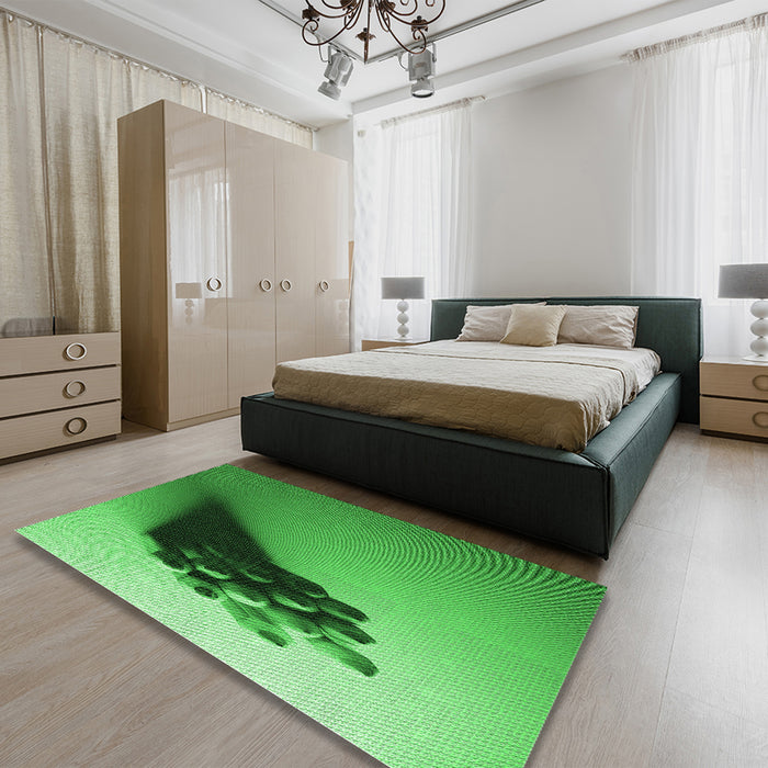 Patterned Green Rug in a Bedroom, pat1728grn