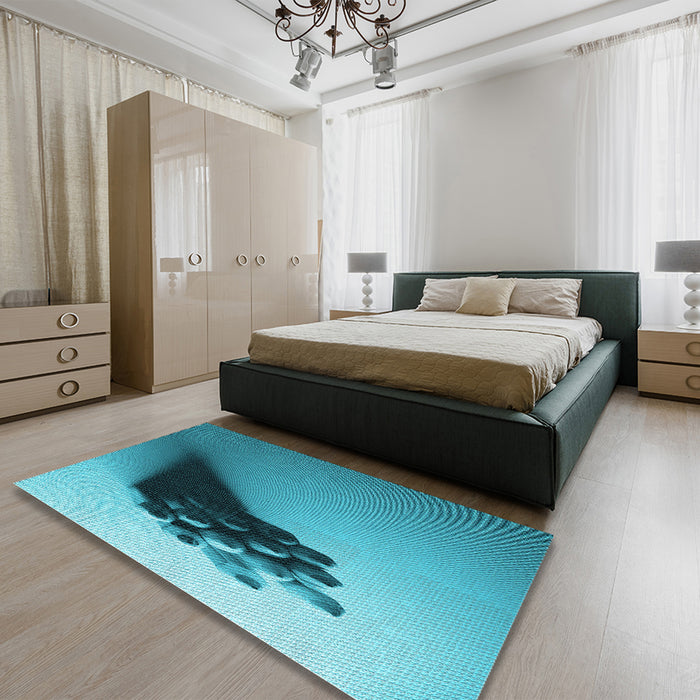 Patterned Dark Cyan Green Rug in a Bedroom, pat1728lblu