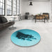 Round Patterned Dark Cyan Green Rug in a Office, pat1728lblu