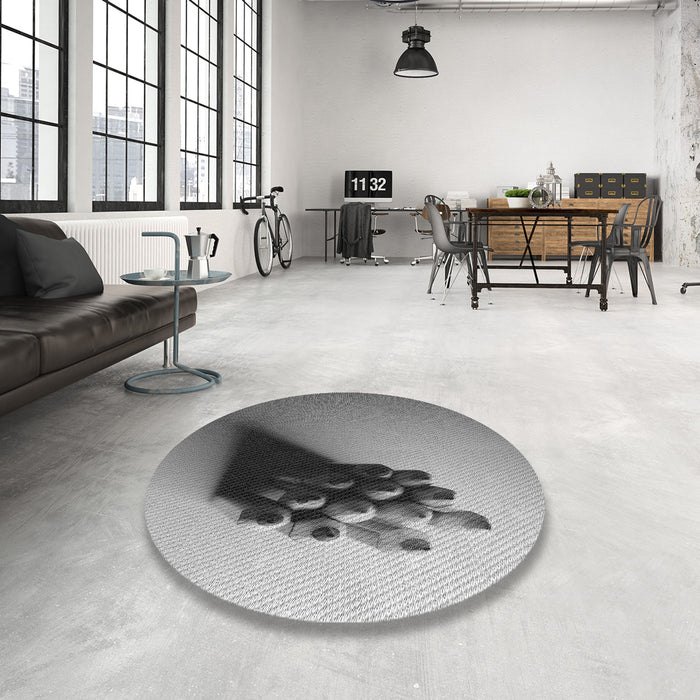 Round Machine Washable Transitional Silver Gray Rug in a Office, wshpat1728