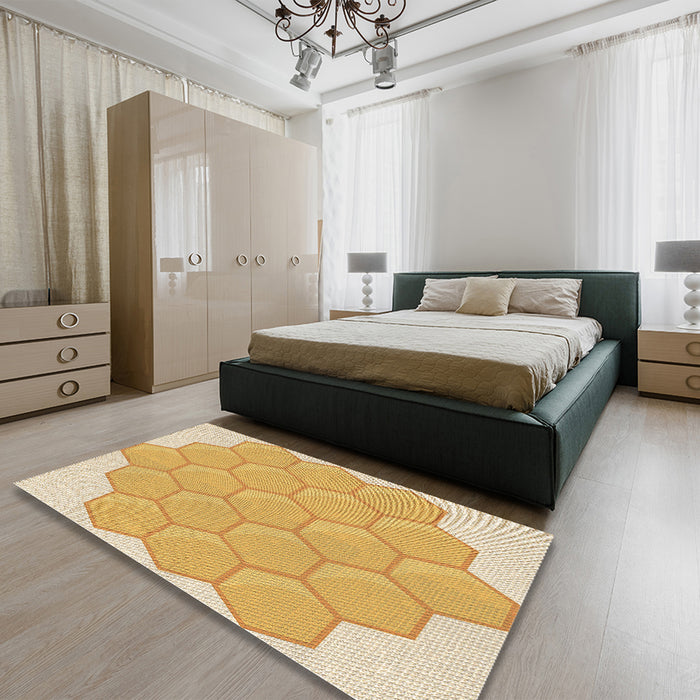 Round Machine Washable Transitional Dark Orange Rug in a Office, wshpat1729brn