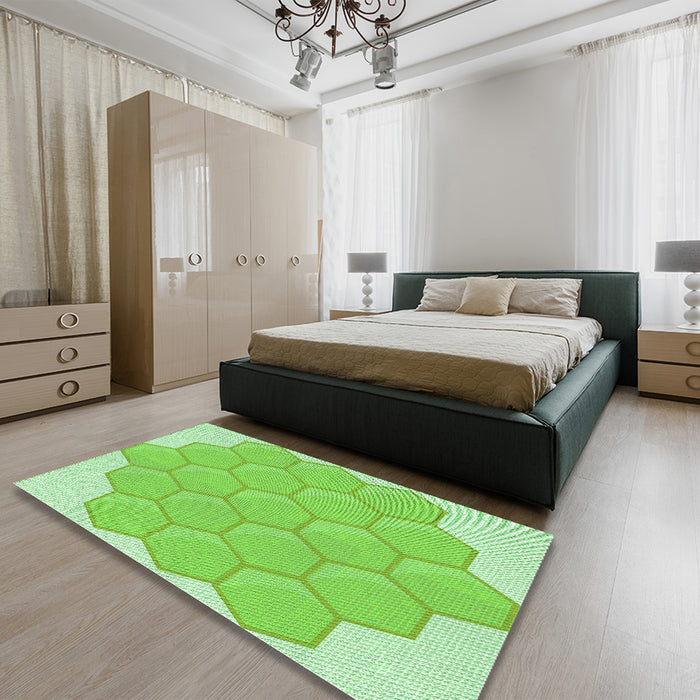 Patterned Emerald Green Rug in a Bedroom, pat1729grn